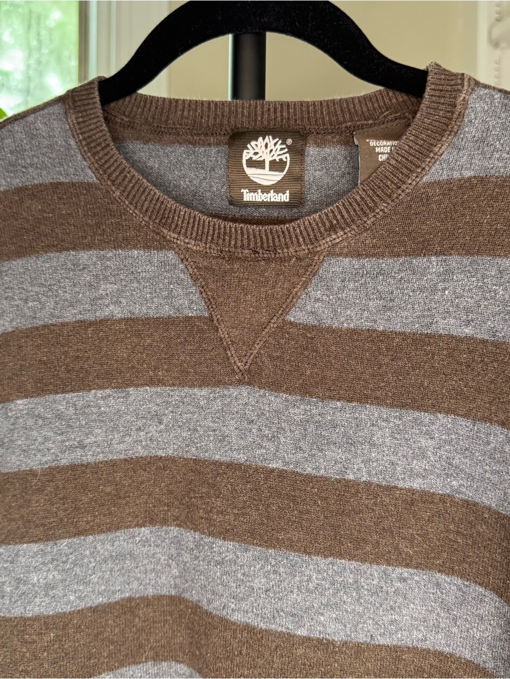 Timberland Men’s Brown & Gray Striped Crewneck Sweater